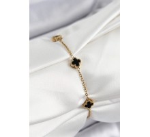 316L Çelik Siyah Sedef Yonca Model Gold Renk Kadın Bileklik - TJ-BB7359