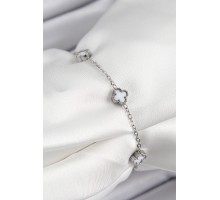 316L Çelik Beyaz Sedef Yonca Model Gümüş Renk Kadın Bileklik - TJ-BB7361