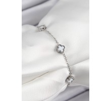 316L Çelik Beyaz Sedef Yonca Model Gümüş Renk Kadın Bileklik - TJ-BB7361