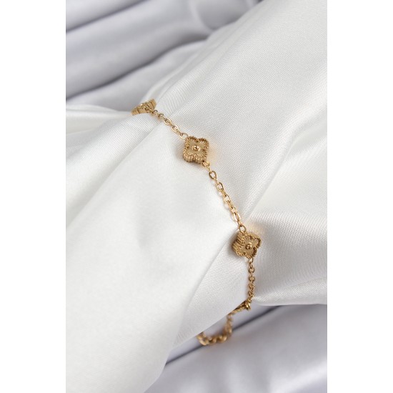 316L Çelik Yonca Model Gold Renk Kadın Bileklik - TJ-BB7363