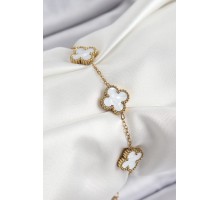 316L Çelik Beyaz Sedef Yonca Model Gold Renk Kadın Bileklik - TJ-BB7364