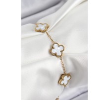 316L Çelik Beyaz Sedef Yonca Model Gold Renk Kadın Bileklik - TJ-BB7364