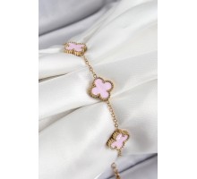 316L Çelik Pembe Sedef Yonca Model Gold Renk Kadın Bileklik - TJ-BB7365