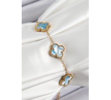 316L Çelik Mavi Sedef Yonca Model Gold Renk Kadın Bileklik - TJ-BB7366