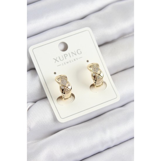 Xuping Zirkon Taşlı Geometrik Desenli Halka Model Gold Renk Kadın Küpe - TJ-BKP10850