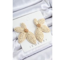 Yarım Çiçek Model Bej Renk Kadın Hasır Küpe - TJ-BKP10860