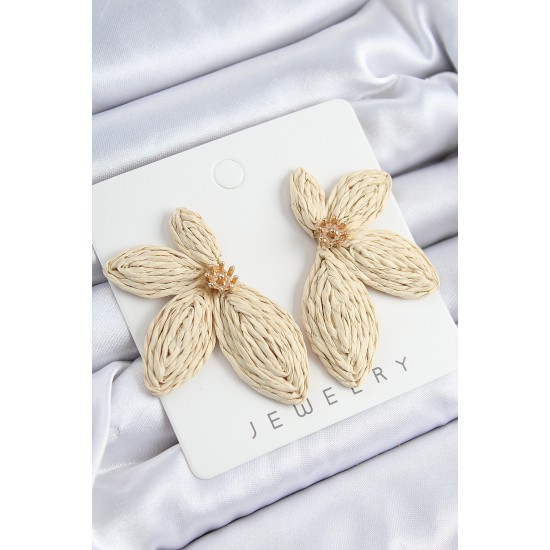 Yarım Çiçek Model Bej Renk Kadın Hasır Küpe - TJ-BKP10860