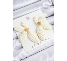 Yarım Çiçek Model Krem Renk Kadın Hasır Küpe - TJ-BKP10861