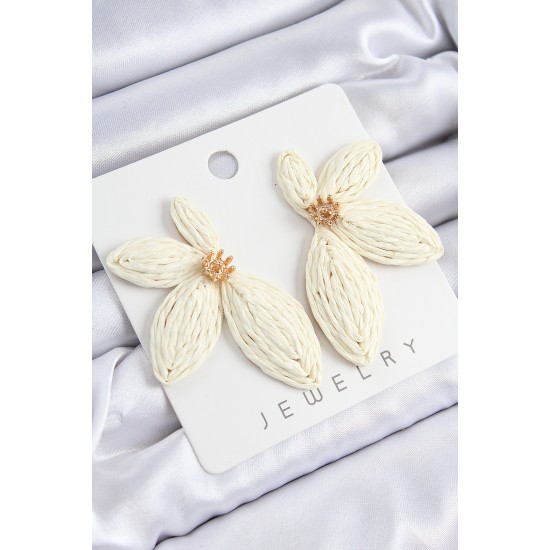 Yarım Çiçek Model Krem Renk Kadın Hasır Küpe - TJ-BKP10861