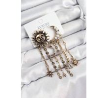 Pirinç Zirkon Taşlı Güneş Ve Ay Figürlü Eskitme Model Sallantılı Küpe - TJ-BKP10862