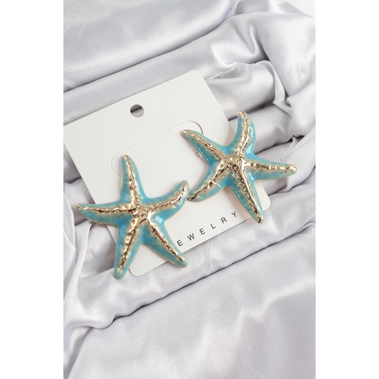 Pirinç Turkuaz Deniz Yıldızı Model Vintage Kadın Küpe - TJ-BKP10866