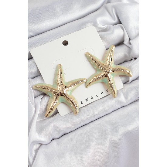 Pirinç Su Yeşili Deniz Yıldızı Model Vintage Kadın Küpe - TJ-BKP10868