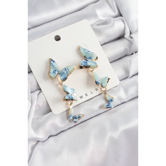 Pirinç Sedef Sallantılı Mermer Desenli Kelebek Model Gold Renk Vintage Kadın Küpe - TJ-BKP10870