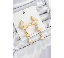 Pirinç Sedef Sallantılı Mermer Desenli Kelebek Model Gold Renk Vintage Kadın Küpe - TJ-BKP10871