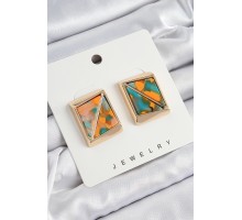 Pirinç  Turuncu Yeşil Üçgen Kesim Detaylı Kare Model Vintage Gold Renk Kadın Küpe - TJ-BKP10872