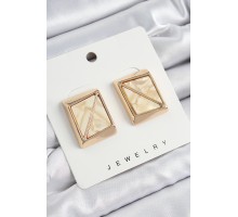 Pirinç Krem Üçgen Kesim Detaylı Kare Model Vintage Gold Renk Kadın Küpe - TJ-BKP10875