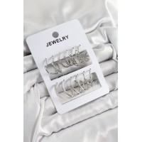 Pirinç Karışık Halka Model Gümüş Renk 6 Çift Kadın Küpe Set TJ-BKP10876