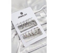 Pirinç Karışık Halka Model Gümüş Renk 6 Çift Kadın Küpe Set TJ-BKP10877