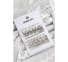 Pirinç Karışık Halka Model Gümüş Renk 6 Çift Kadın Küpe Set - TJ-BKP10880