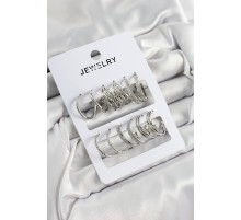 Pirinç Karışık Halka Model Gümüş Renk 6 Çift Kadın Küpe Set - TJ-BKP10881