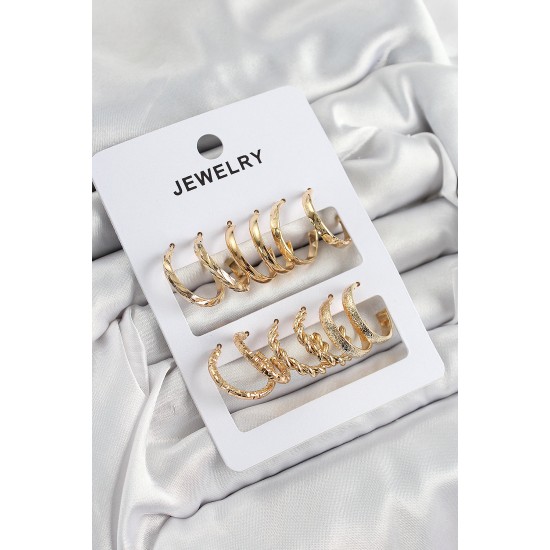 Pirinç Karışık Halka Model Gold Renk 6 Çift Kadın Küpe Set - TJ-BKP10882