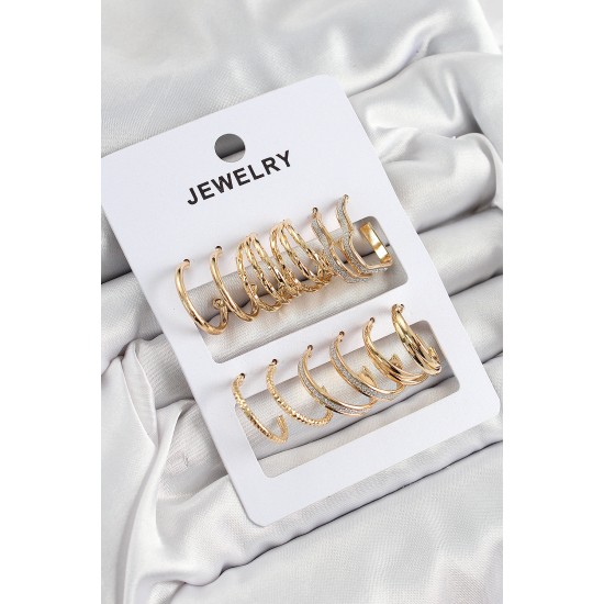 Pirinç Karışık Halka Model Gold Renk 6 Çift Kadın Küpe Set - TJ-BKP10884
