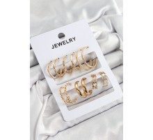 Pirinç Karışık Halka Model Gold Renk 6 Çift Kadın Küpe Set - TJ-BKP10885