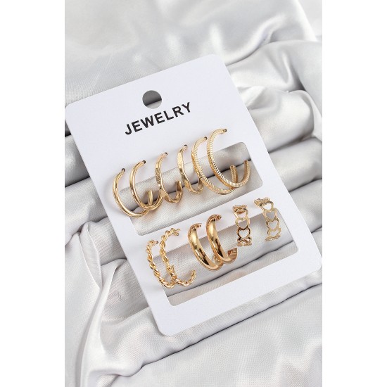Pirinç Karışık Halka Model Gold Renk 6 Çift Kadın Küpe Set - TJ-BKP10885