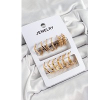 Pirinç Karışık Halka Model Gold Renk 6 Çift Kadın Küpe Set - TJ-BKP10886