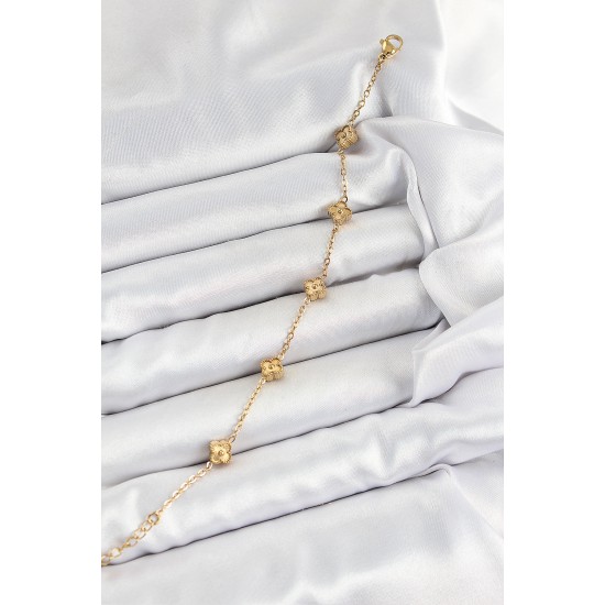 316L Çelik Yonca Model Gold Renk Kadın Bileklik - TJ-BB7363
