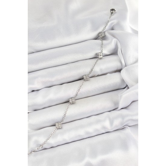 316L Çelik Yonca Model Gümüş Renk Kadın Bileklik - TJ-BB7362