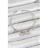 Pirinç Zirkon Taşlı Kelebek Ve Yıldız Model Gümüş Renk Charm Bileklik TJ-BB7345