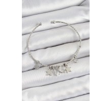 Pirinç Zirkon Taşlı Kelebek Ve Yıldız Model Gümüş Renk Charm Bileklik - TJ-BB7345