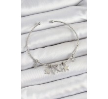 Pirinç Zirkon Taşlı Kelebek Ve Yıldız Model Gümüş Renk Charm Bileklik - TJ-BB7345
