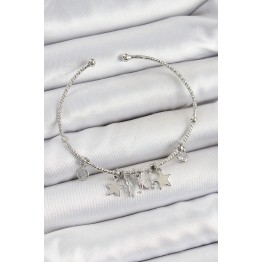 Pirinç Zirkon Taşlı Kelebek Ve Yıldız Model Gümüş Renk Charm Bileklik TJ-BB7345