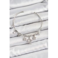 Pirinç Zirkon Taşlı Yıldız Model Gümüş Renk Charm Bileklik TJ-BB7347