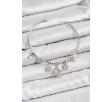 Pirinç Zirkon Taşlı Yıldız Model Gümüş Renk Charm Bileklik - TJ-BB7347