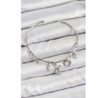 Pirinç Zirkon Taşlı Tavşan Ve Kalp Model Gümüş Renk Charm Bileklik - TJ-BB7348