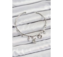 Pirinç Zirkon Taşlı Tavşan Ve Kalp Model Gümüş Renk Charm Bileklik - TJ-BB7348