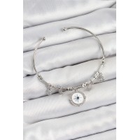 Pirinç Zirkon Taşlı Pusula Model Gümüş Renk Charm Bileklik TJ-BB7349