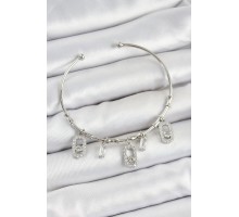 Pirinç Zirkon Taşlı Dikdörtgen Model Gümüş Renk Charm Bileklik - TJ-BB7351