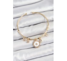 Pirinç Zirkon Taşlı Pusula Model Gold Renk Charm Bileklik - TJ-BB7353