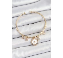 Pirinç Zirkon Taşlı Pusula Model Gold Renk Charm Bileklik - TJ-BB7353