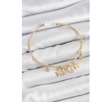 Pirinç Zirkon Taşlı Kelebek Ve Yıldız Model Gold Renk Charm Bileklik - TJ-BB7355