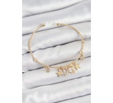 Pirinç Zirkon Taşlı Kelebek Ve Yıldız Model Gold Renk Charm Bileklik - TJ-BB7355