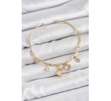 Pirinç Zirkon Taşlı Tavşan Ve Kalp Model Gold Renk Charm Bileklik - TJ-BB7357
