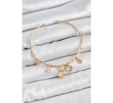 Pirinç Zirkon Taşlı Tavşan Ve Kalp Model Gold Renk Charm Bileklik - TJ-BB7357