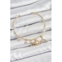 Pirinç Zirkon Taşlı İstiridye Ve Deniz Yıldızı Model Gold Renk Charm Bileklik TJ-BB7358