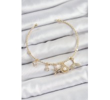 Pirinç Zirkon Taşlı İstiridye Ve Deniz Yıldızı Model Gold Renk Charm Bileklik - TJ-BB7358