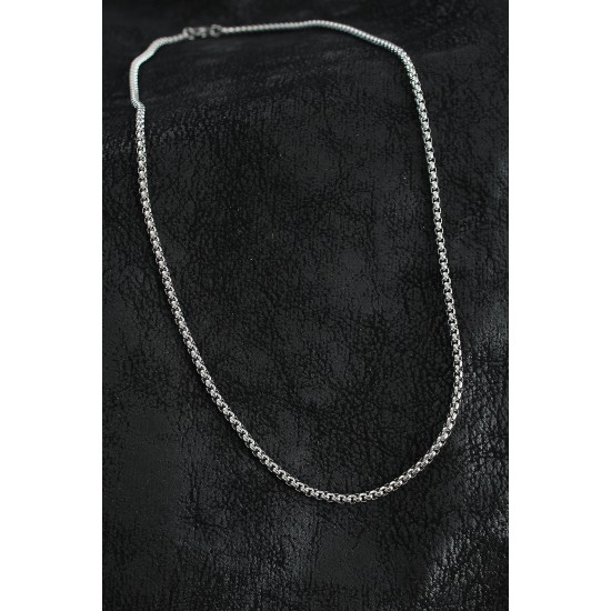 316L Çelik Örme Zincir Model Gümüş Renk Erkek Kolye - TJ-ERK1399